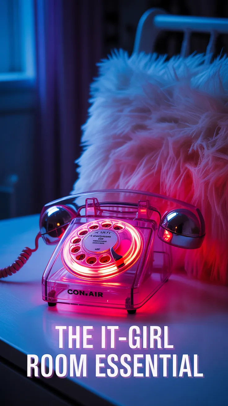 y2k room decor, y2k electronics, clear landline phone, transparent electronics, main character energy
