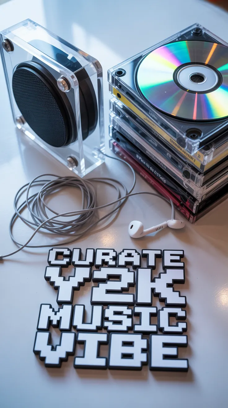 aesthetic nightstand, y2k electronics, small transparent speaker, clear landline phone, pink devices