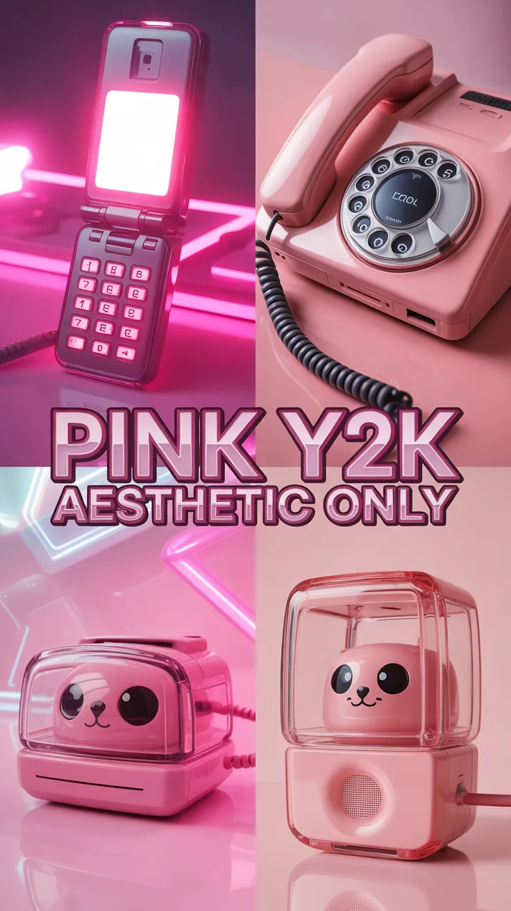 pink devices, y2k room decor, cute tech, aesthetic nightstand, y2k electronics