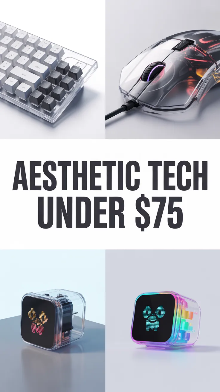 liquid aqua mouse, clear landline phone, atomic purple, transparent mechanical keyboard, iMac G3 aesthetic